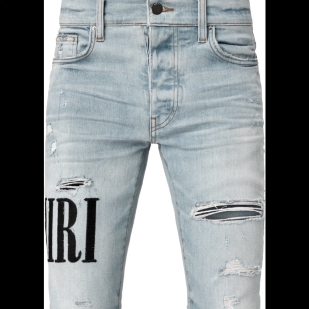Amiri Light Indigo & Black Logo Jean